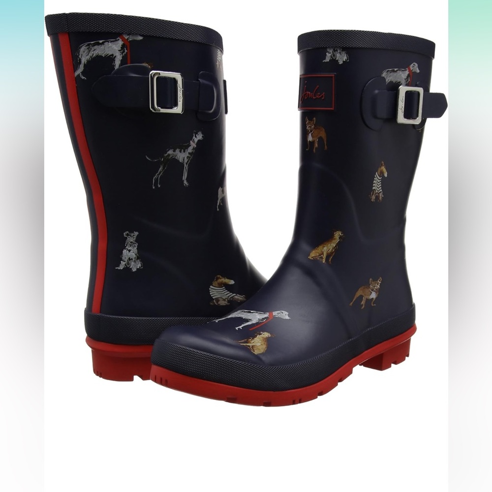 NWT Women’s Joules ‘Molly welly’ short rubber boots in dog print. US10, EU42